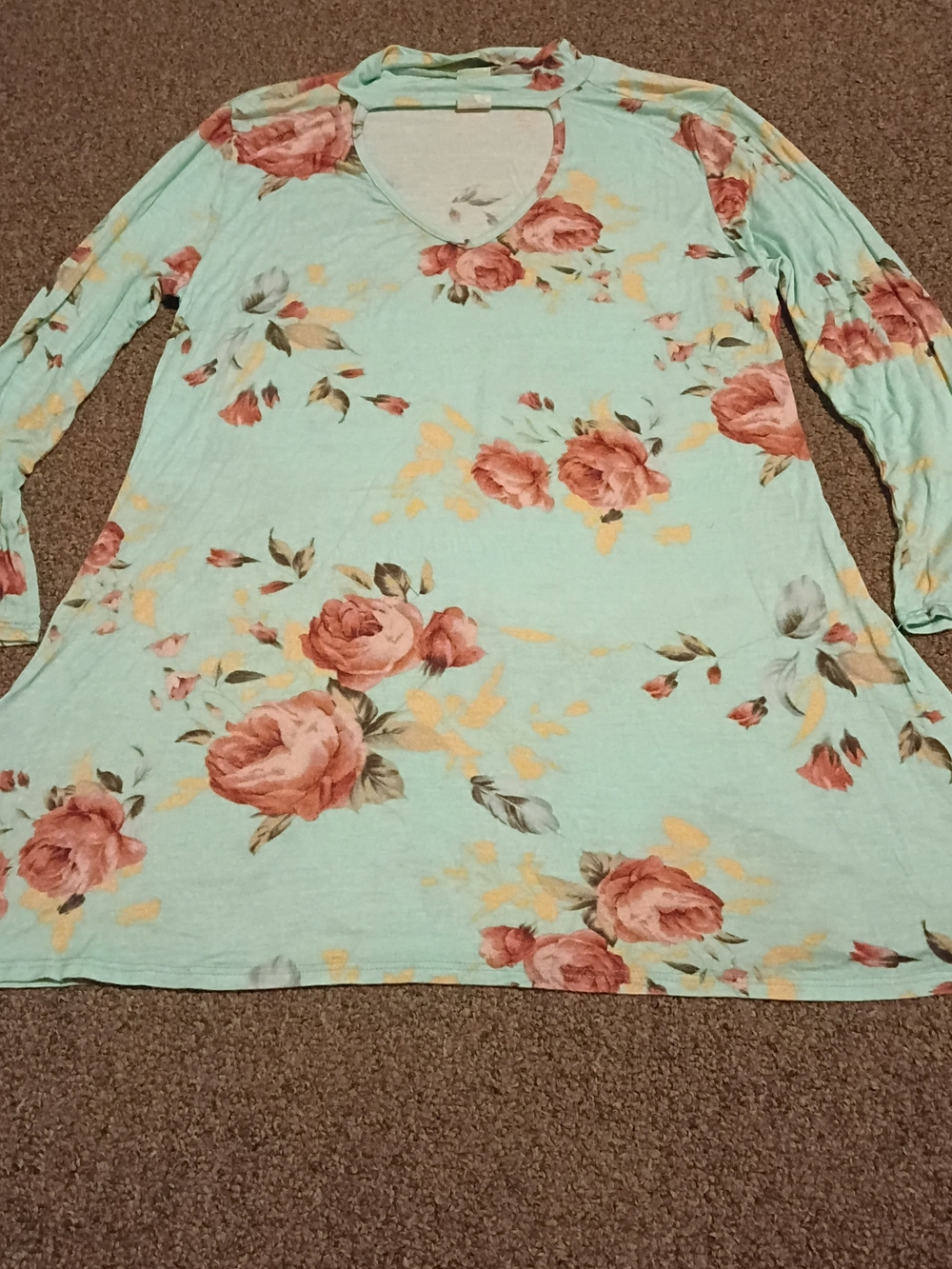 Floral Mint V-Neck Long-Sleeve Tunic Top